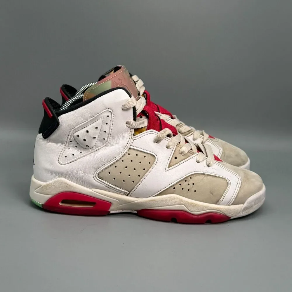 Air Jordan 6 Retro Boy's 7 White Leather Lace-Up Athletic Running Sneakers